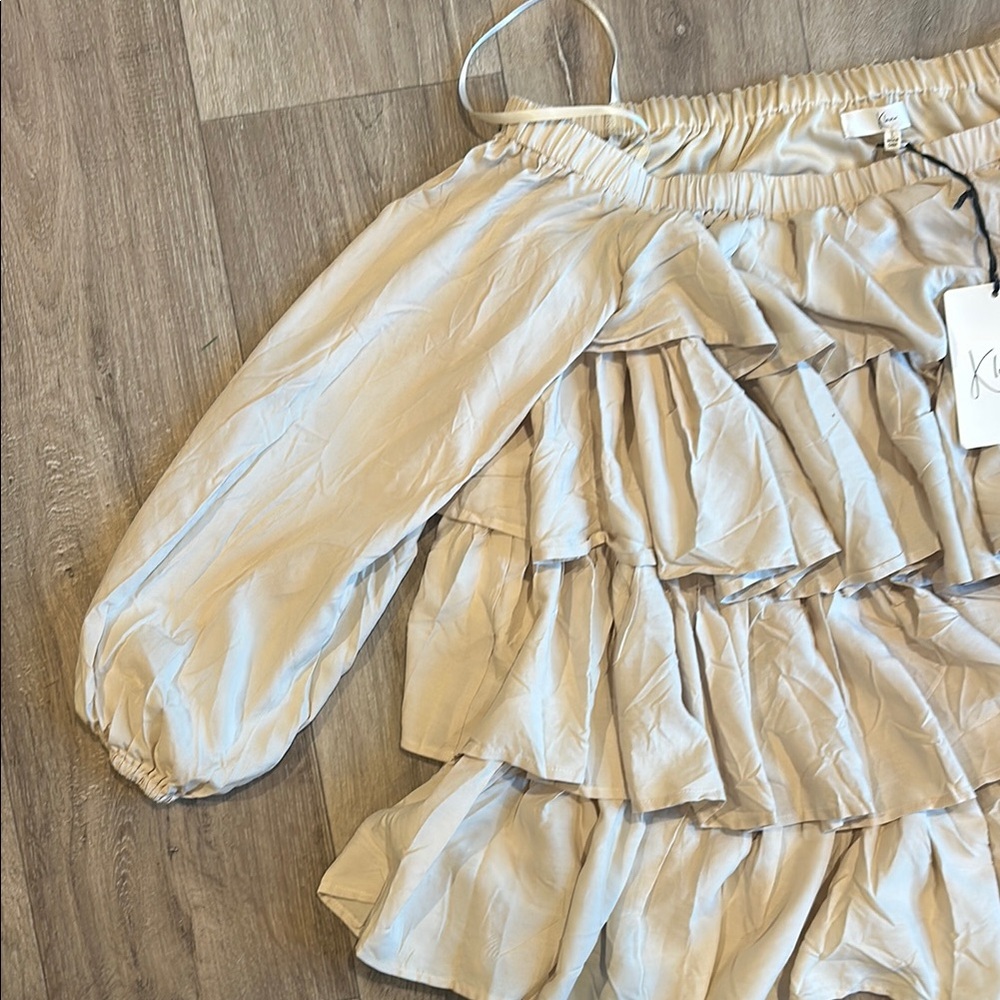 Chic Beige Ruffled Off-Shoulder Top - Picture 5 of 6
